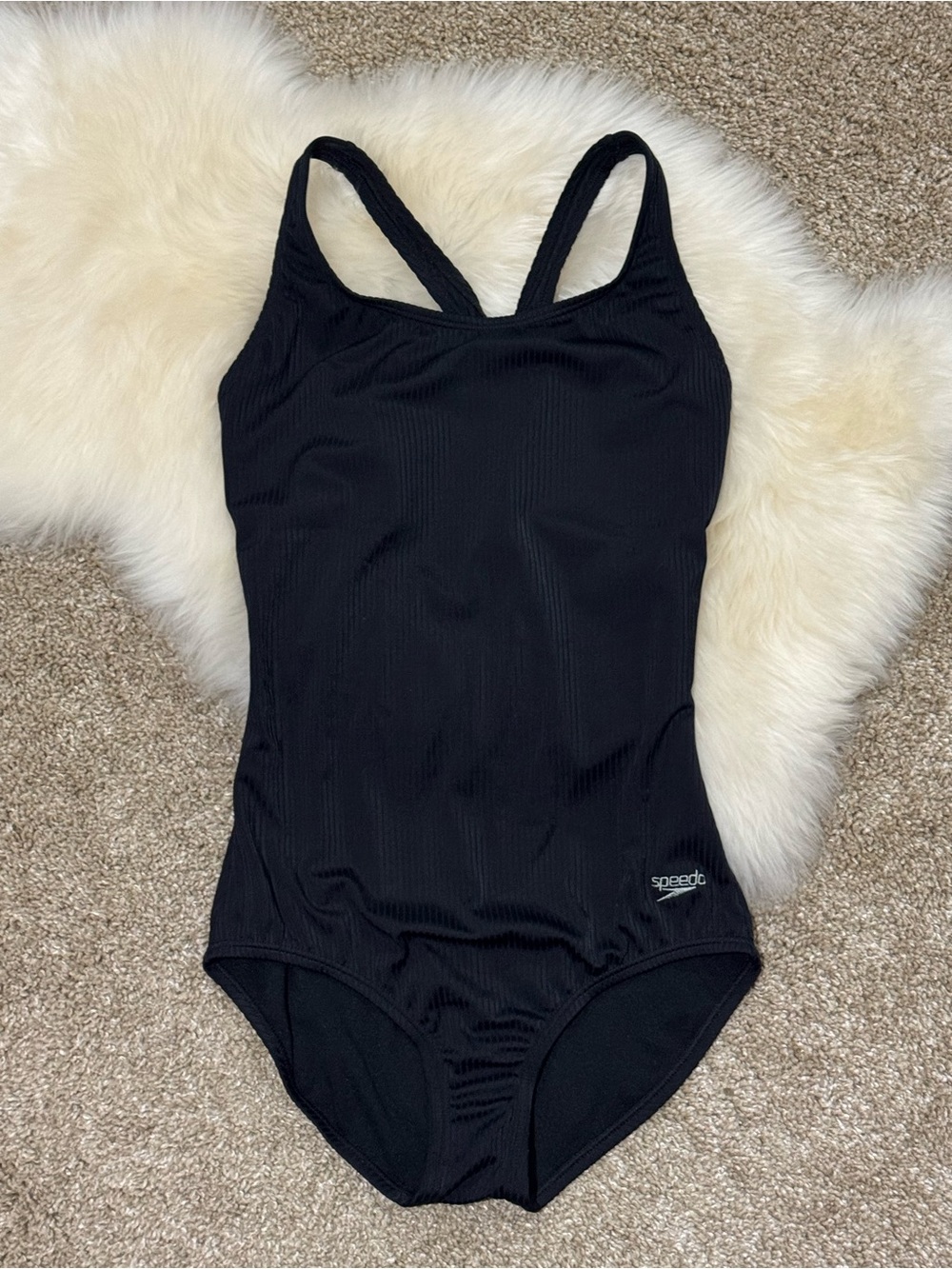 Speedo Women’s Black Ribbed Racerback One-Piece Swimsuit Size S